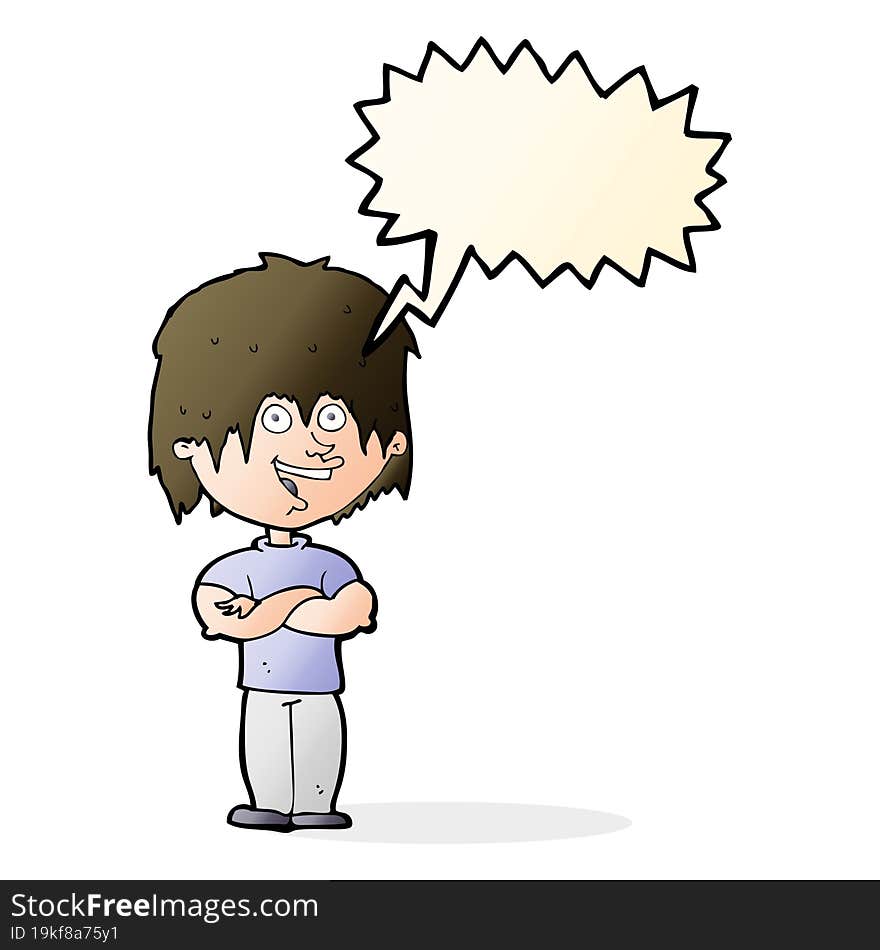 cartoon happy man with speech bubble