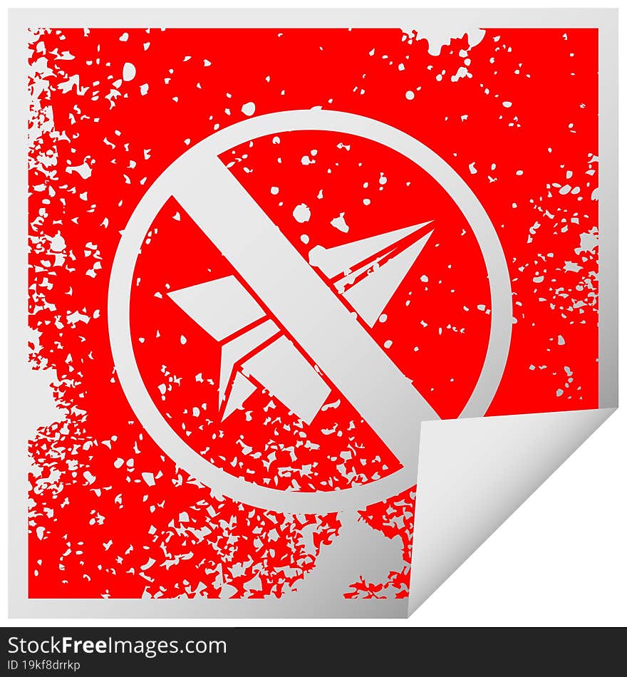 Distressed Square Peeling Sticker Symbol No Paper Aeroplanes Allowed