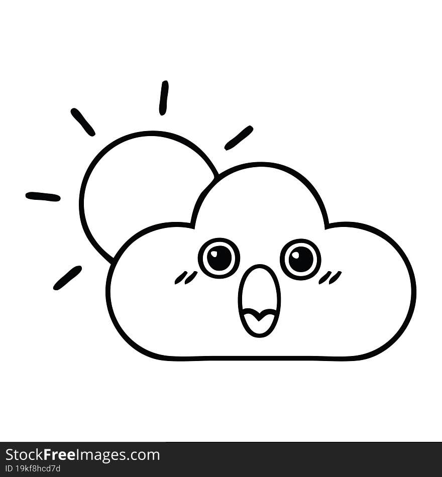 line drawing cartoon sun and cloud