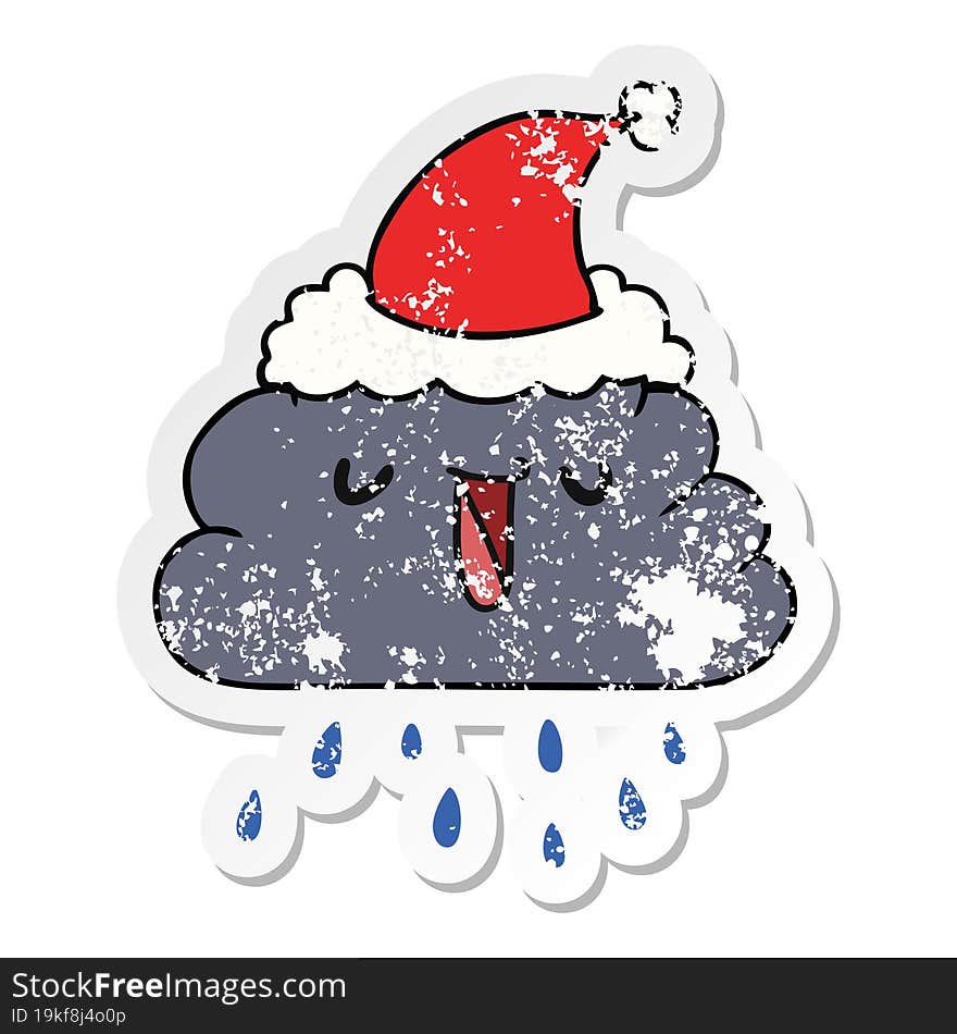 christmas distressed sticker cartoon  kawaii rain cloud