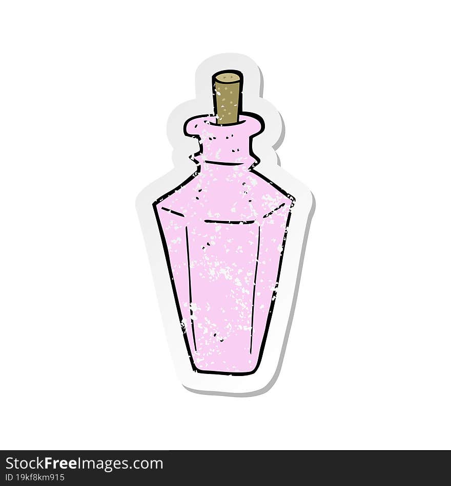 retro distressed sticker of a cartoon perfume fragrance bottle