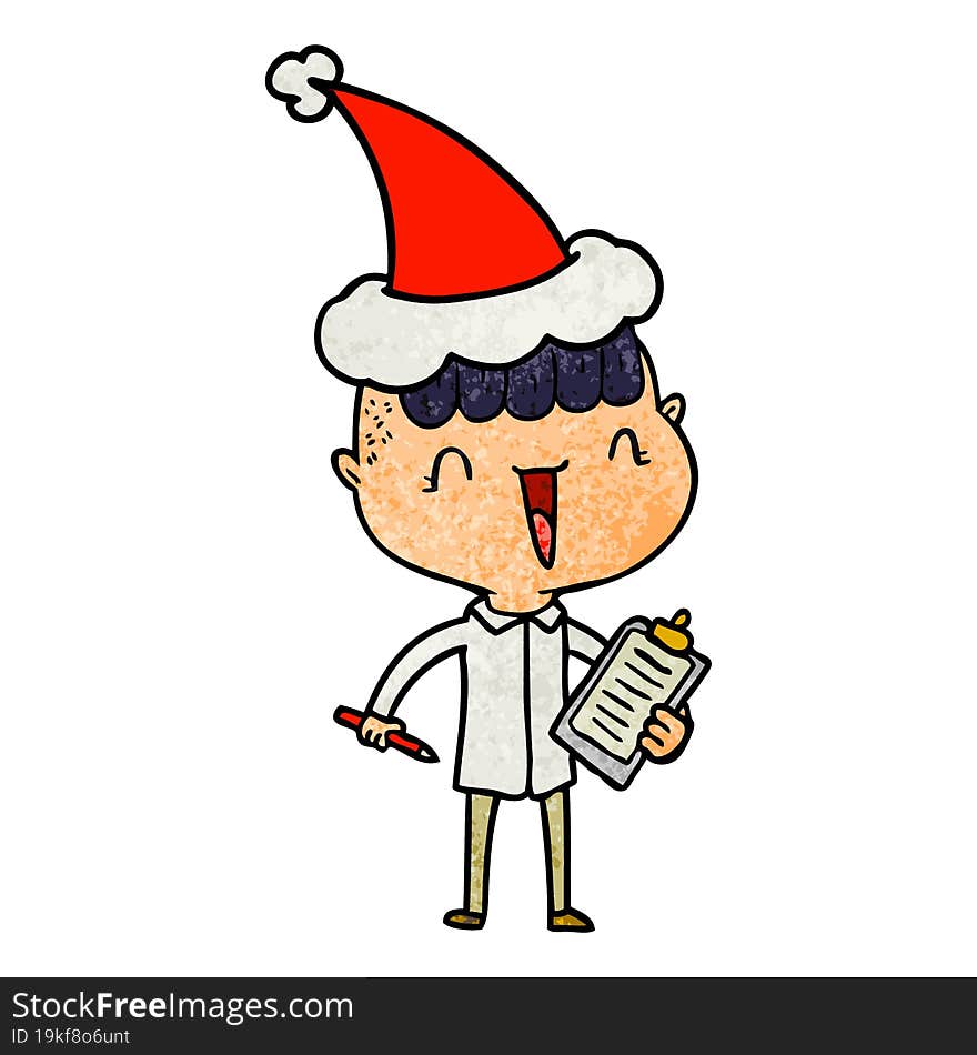 Textured Cartoon Of A Happy Boy Surprised Wearing Santa Hat