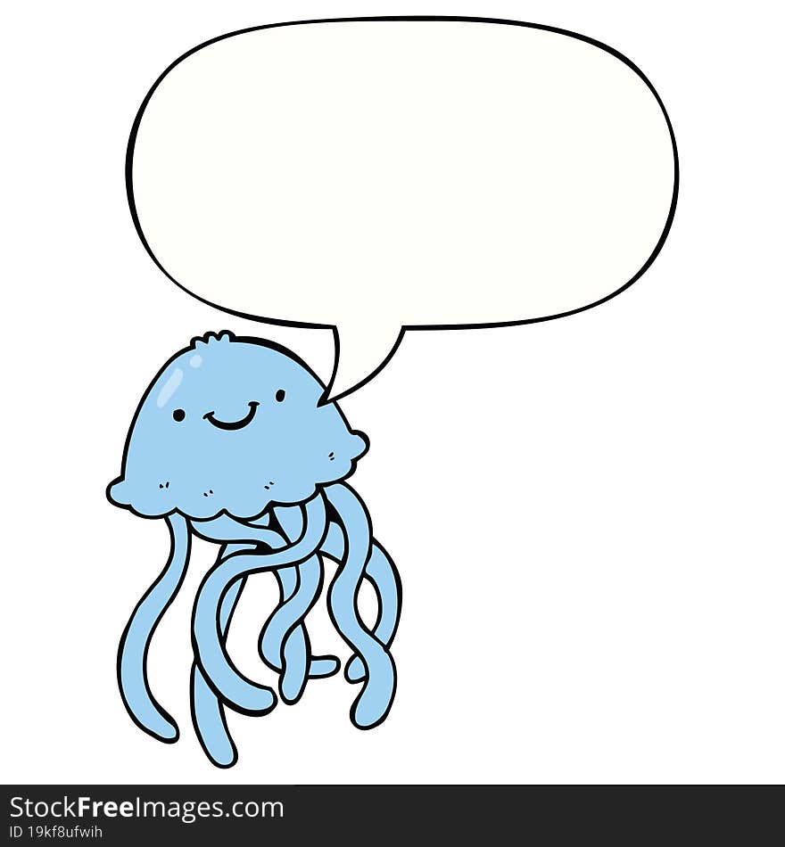 Cartoon Happy Jellyfish And Speech Bubble