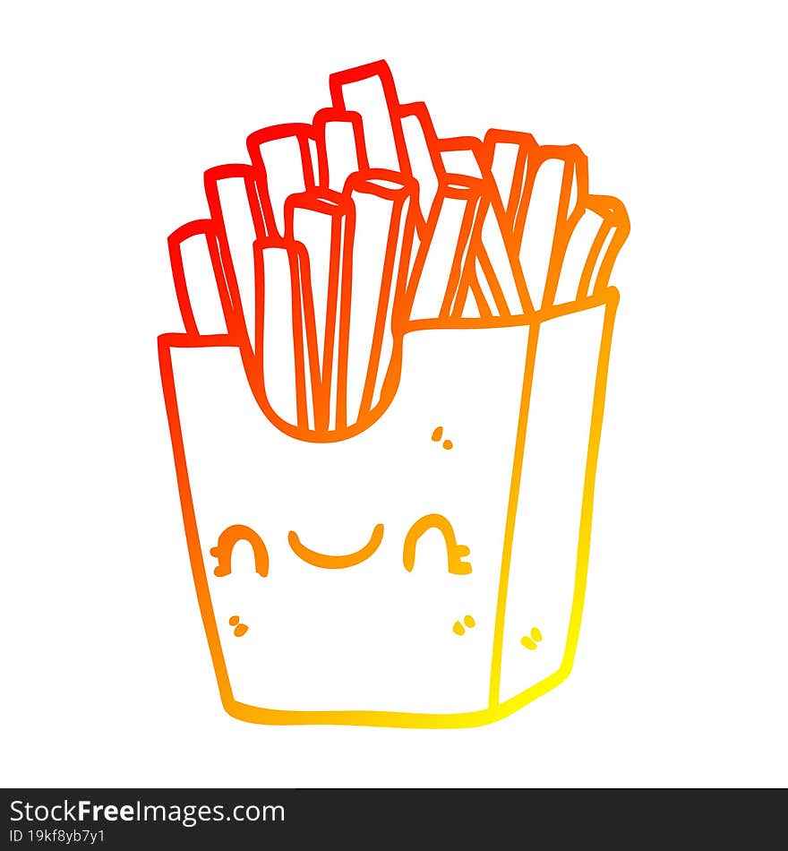 warm gradient line drawing cartoon fries in box