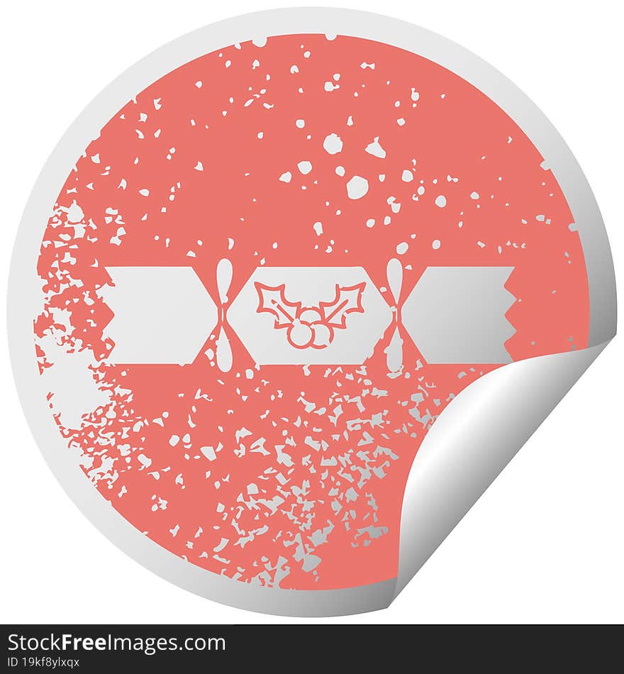 distressed circular peeling sticker symbol of a christmas cracker