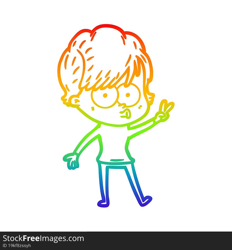 rainbow gradient line drawing of a cartoon woman