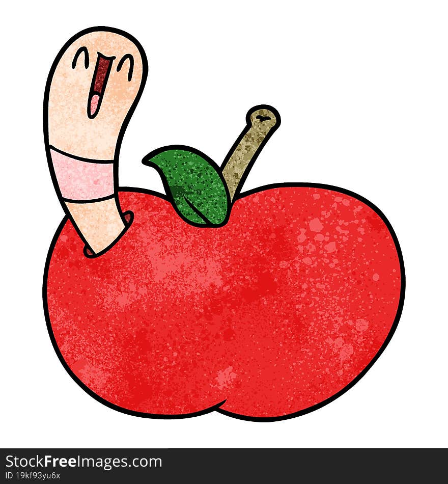 cartoon worm in apple. cartoon worm in apple