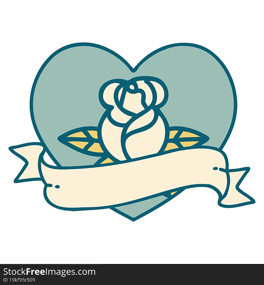 Tattoo Style Icon Of A Heart Rose And Banner