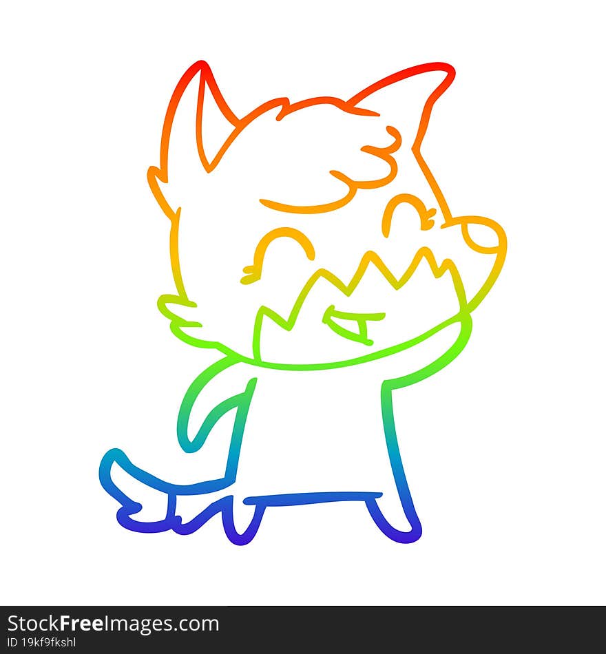 rainbow gradient line drawing of a happy cartoon fox