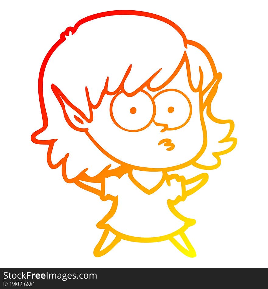 warm gradient line drawing cartoon elf girl staring