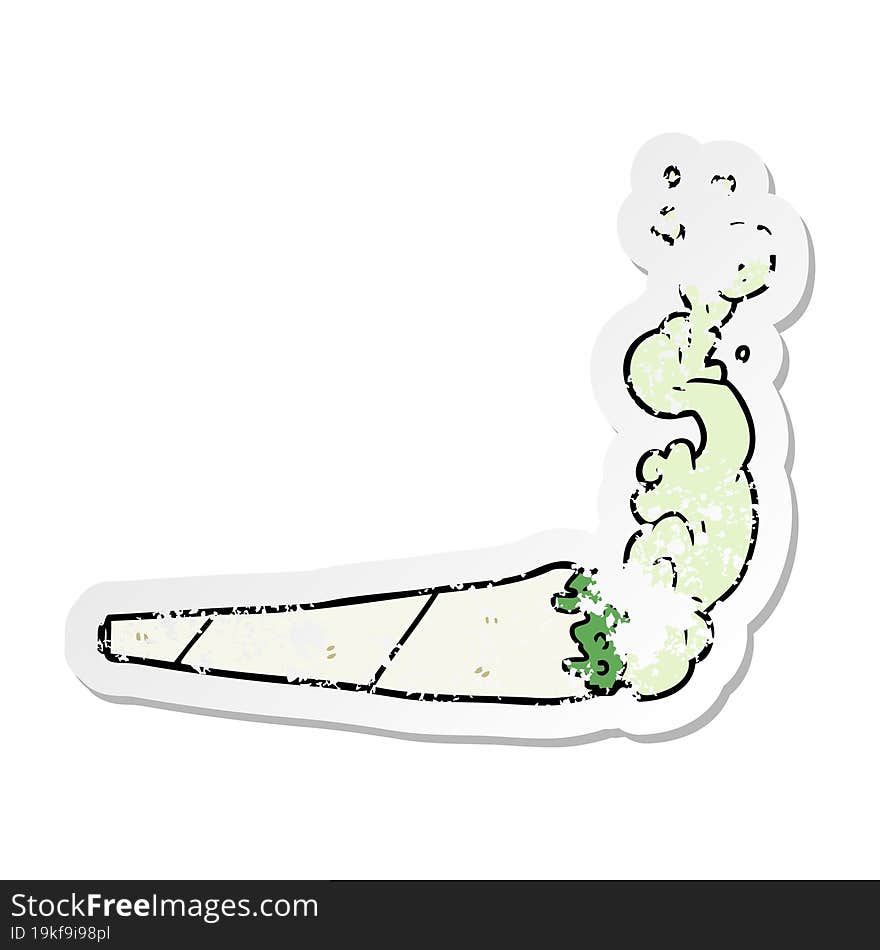 distressed sticker of a cartoon marijuana joint