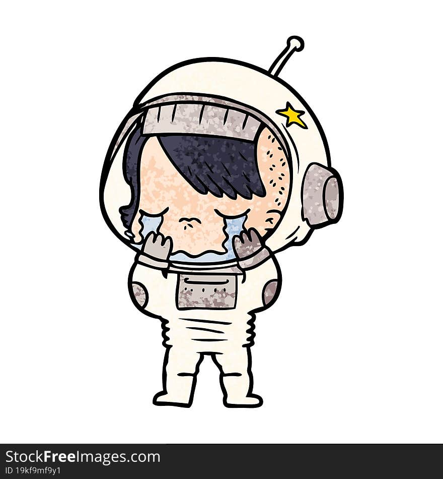 cartoon crying astronaut girl. cartoon crying astronaut girl