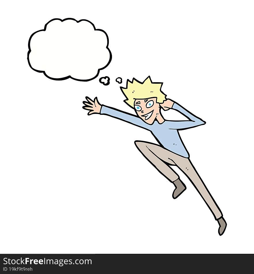 cartoon jumping man with thought bubble