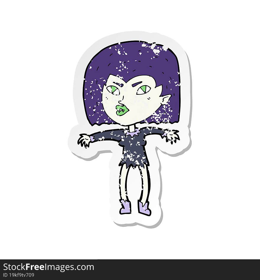 Retro Distressed Sticker Of A Cartoon Vampire Girl