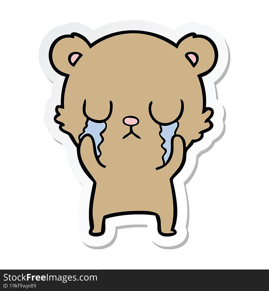 sticker of a crying cartoon bear