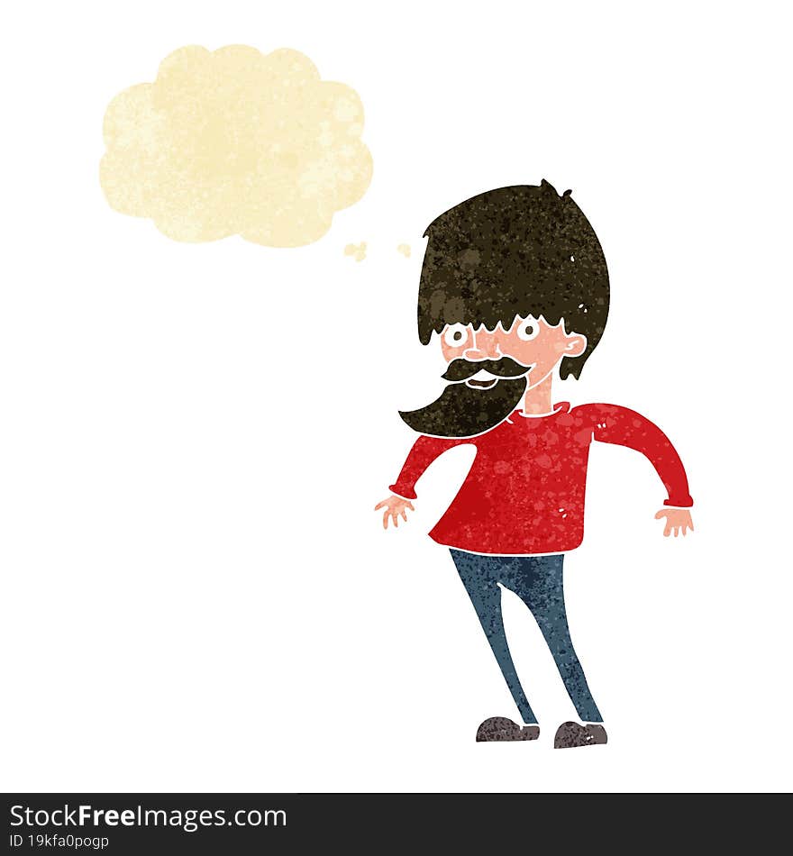 Cartoon Bearded Man Shrugging Shoulders With Thought Bubble