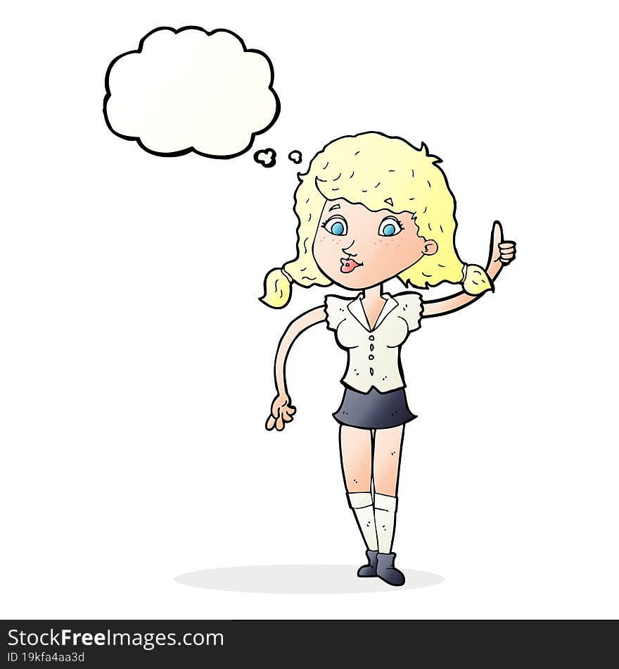 cartoon pretty woman with idea with thought bubble