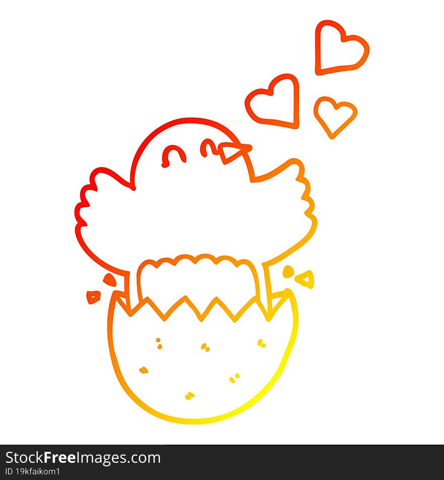 warm gradient line drawing cute hatching chick cartoon