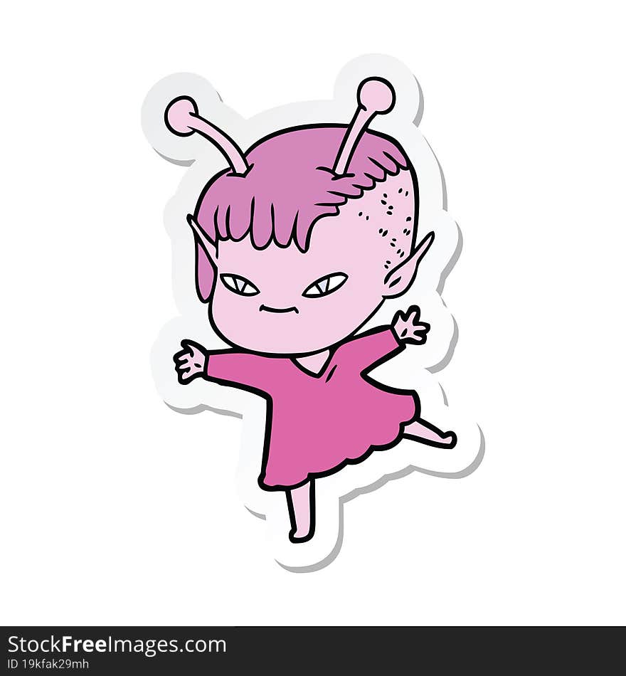 sticker of a cute cartoon alien girl