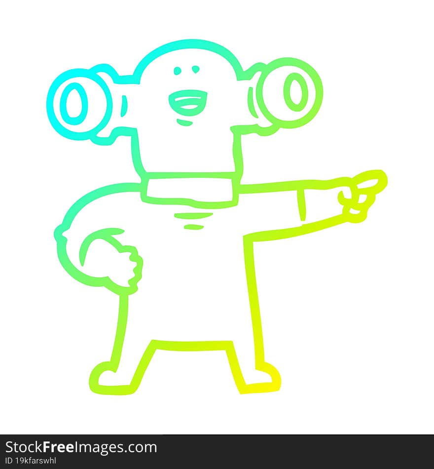 cold gradient line drawing friendly cartoon alien pointing