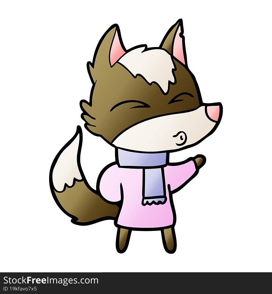 cartoon wolf in winter clothes. cartoon wolf in winter clothes