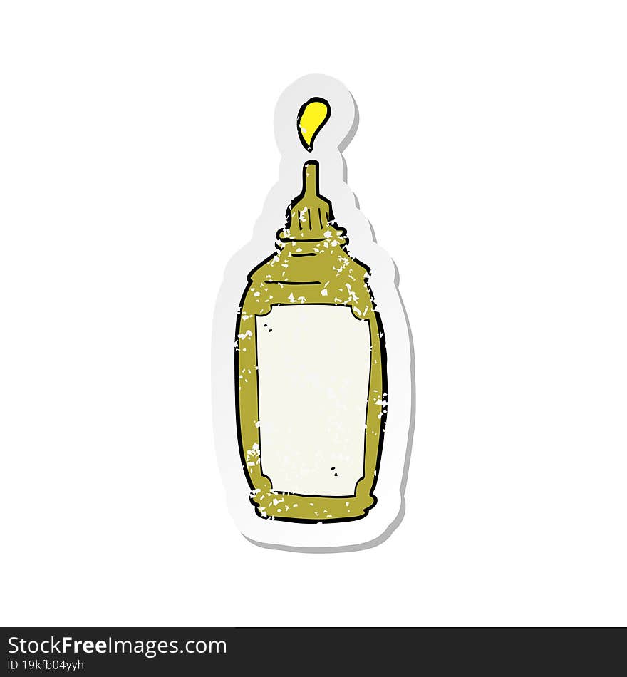 retro distressed sticker of a cartoon mustard bottle