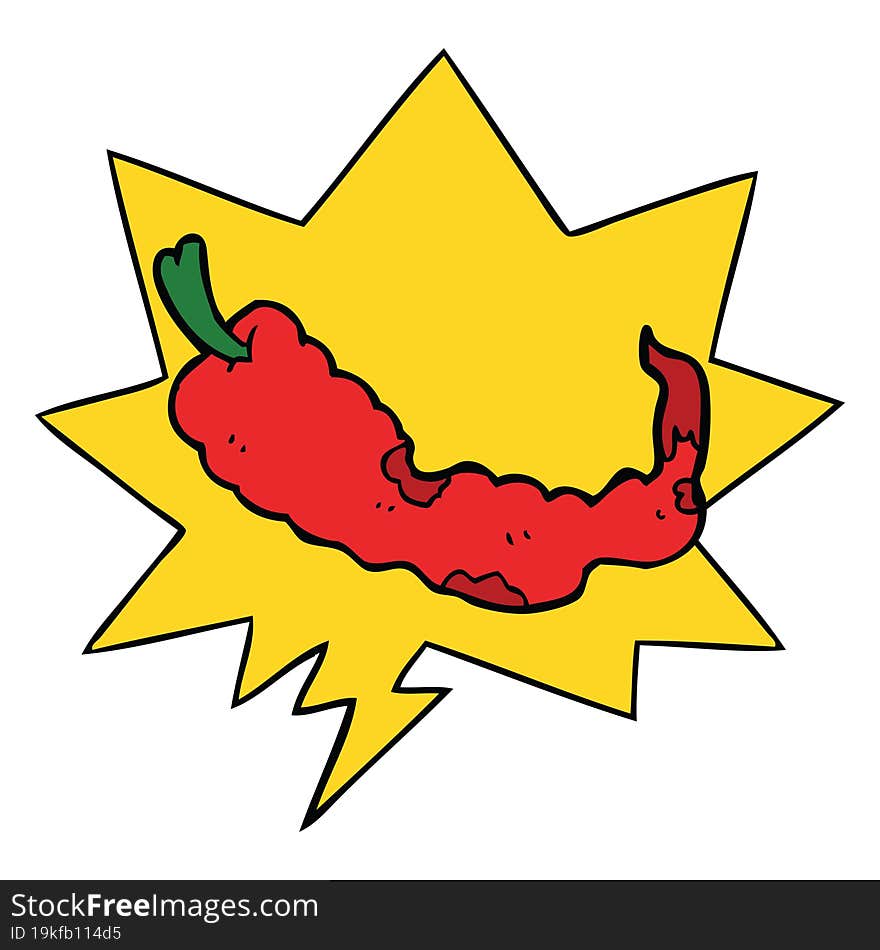 cartoon chili pepper with speech bubble. cartoon chili pepper with speech bubble