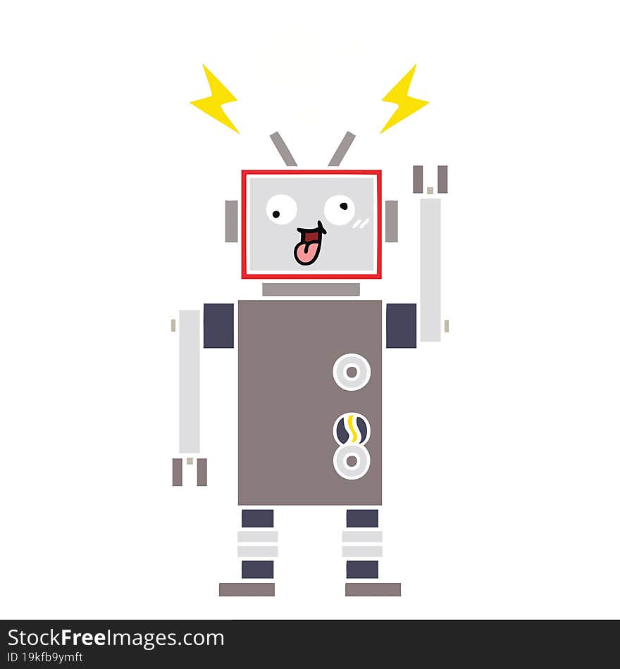 Flat Color Retro Cartoon Crazy Broken Robot