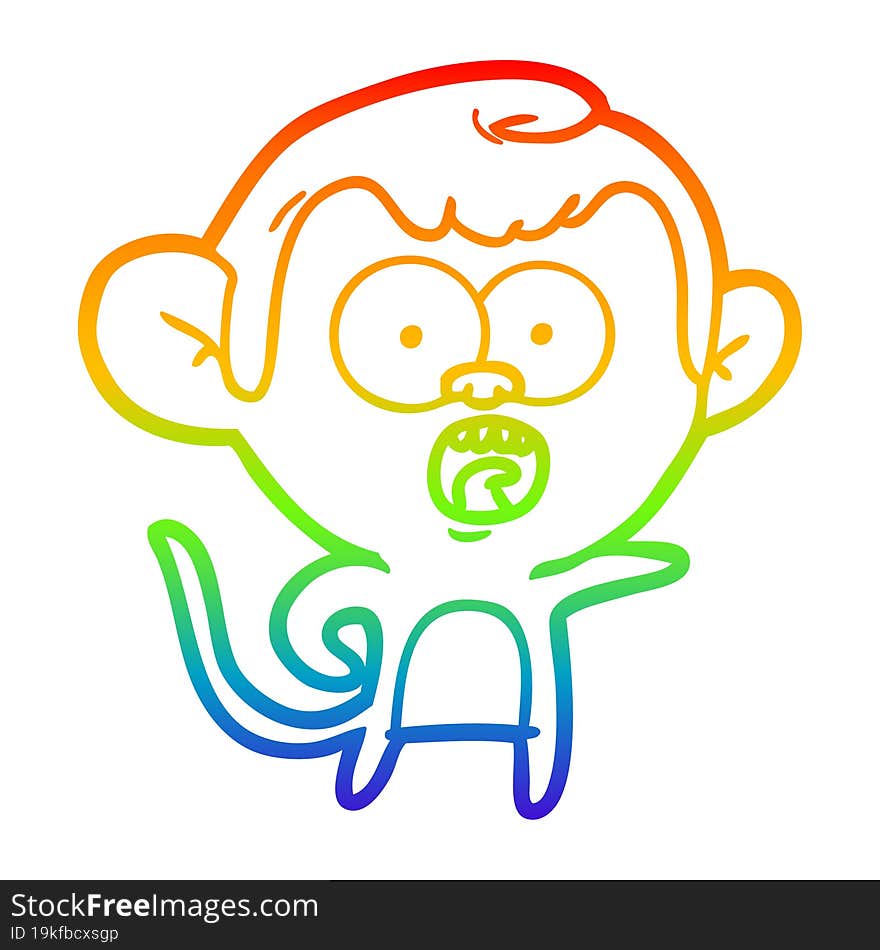 Rainbow Gradient Line Drawing Cartoon Shocked Monkey