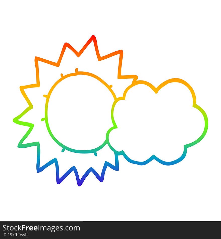 rainbow gradient line drawing of a cartoon weather