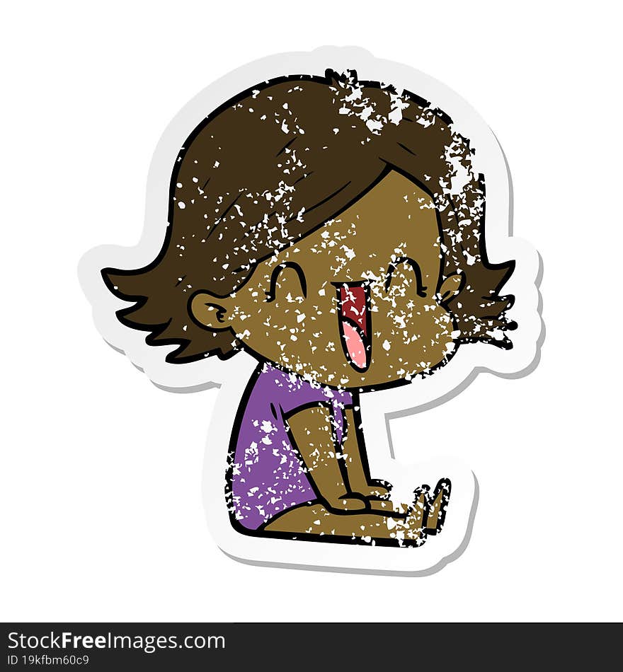 distressed sticker of a cartoon happy woman