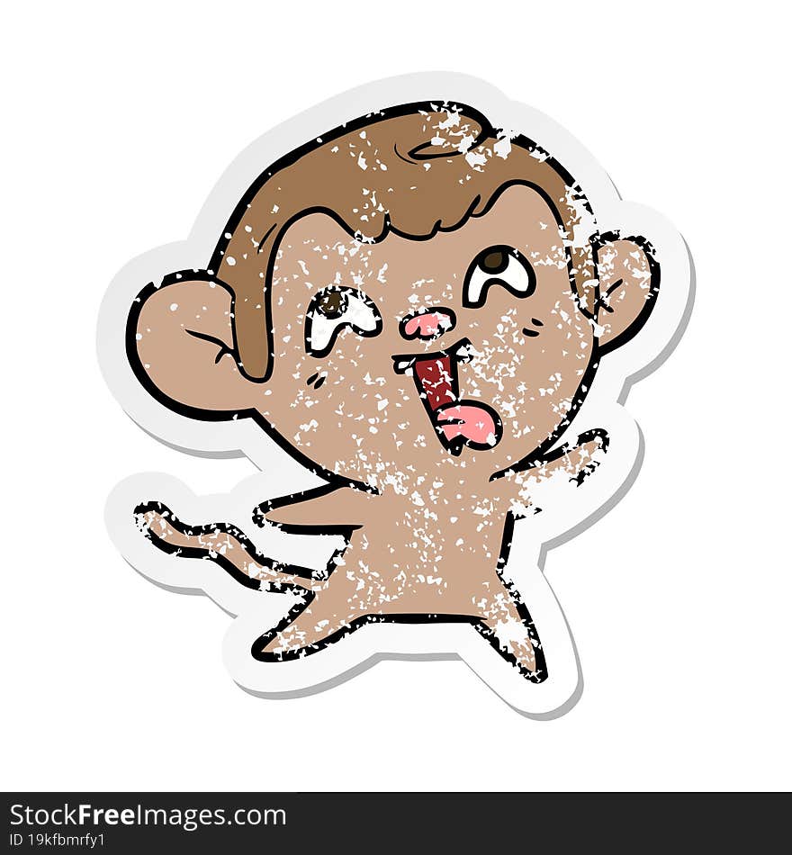 Distressed Sticker Of A Crazy Cartoon Monkey