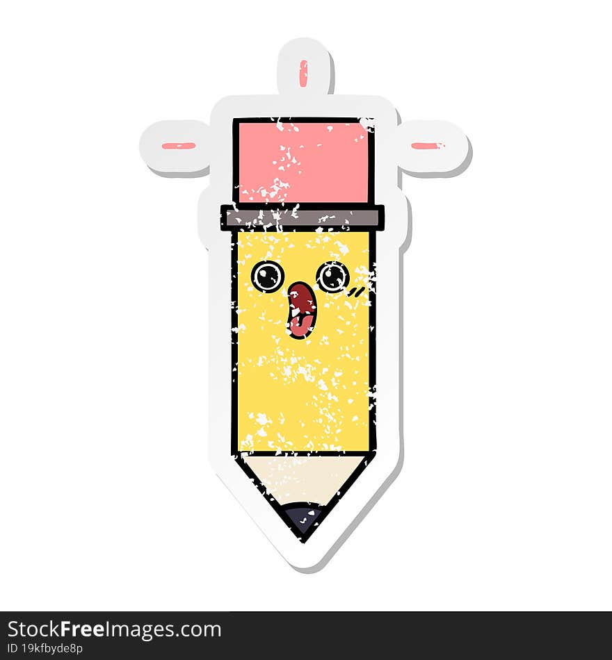 Distressed Sticker Of A Cute Cartoon Pencil