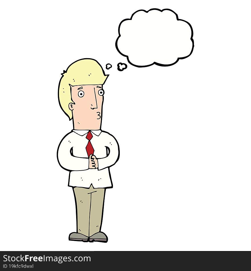 cartoon nervous man with thought bubble