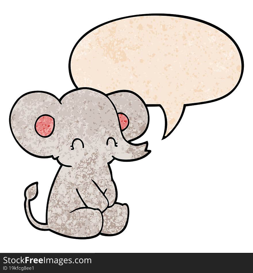 Cute Cartoon Elephant And Speech Bubble In Retro Texture Style