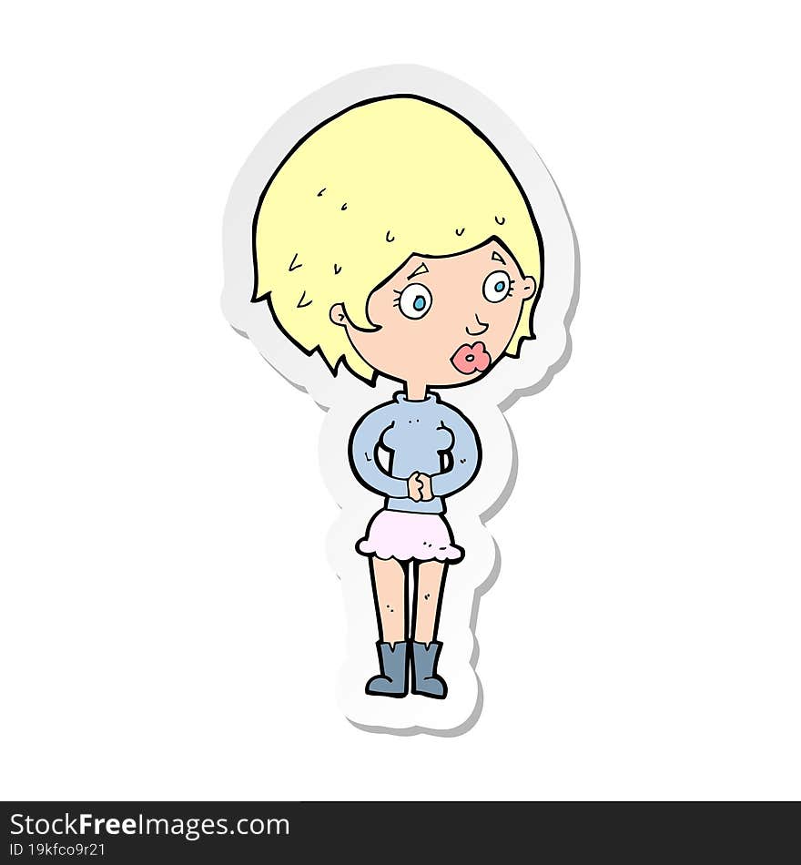 sticker of a cartoon concerned woman