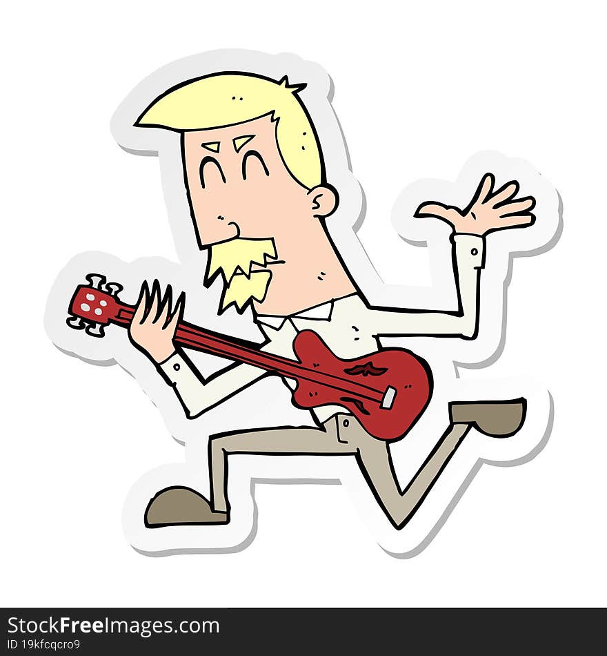 Sticker Of A Cartoon Man Playing Electric Guitar