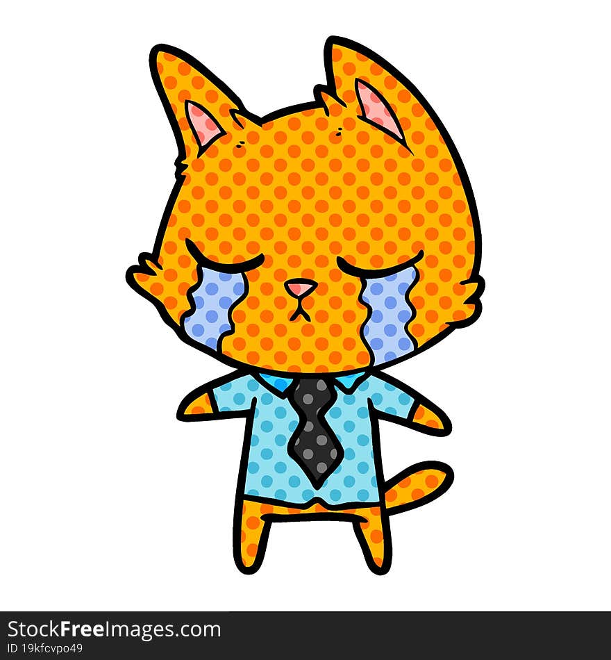 crying cartoon office worker cat. crying cartoon office worker cat