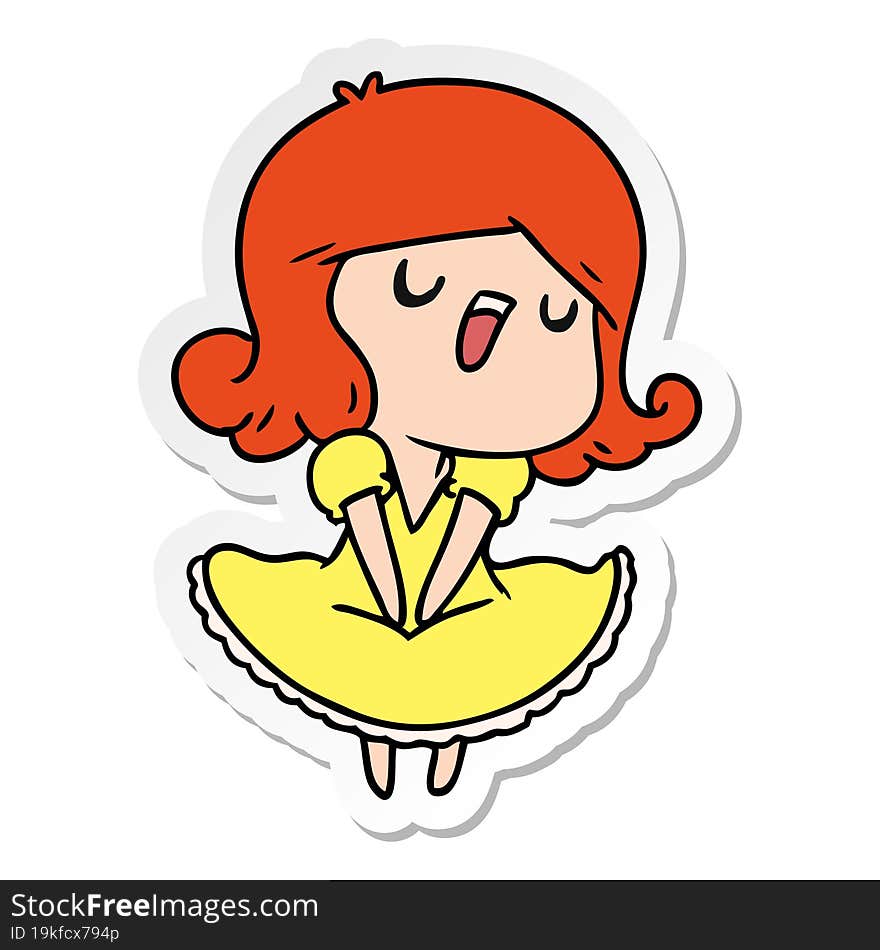 sticker cartoon illustration of a cute singing kawaii girl. sticker cartoon illustration of a cute singing kawaii girl