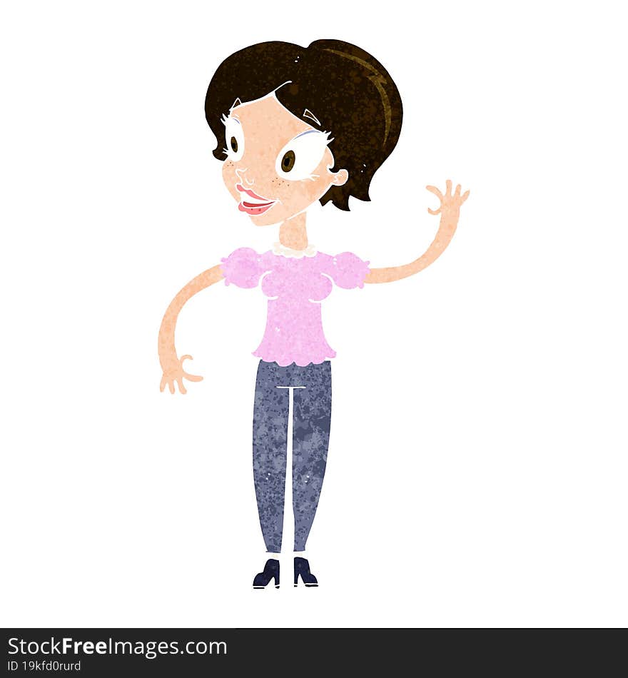 cartoon woman waving