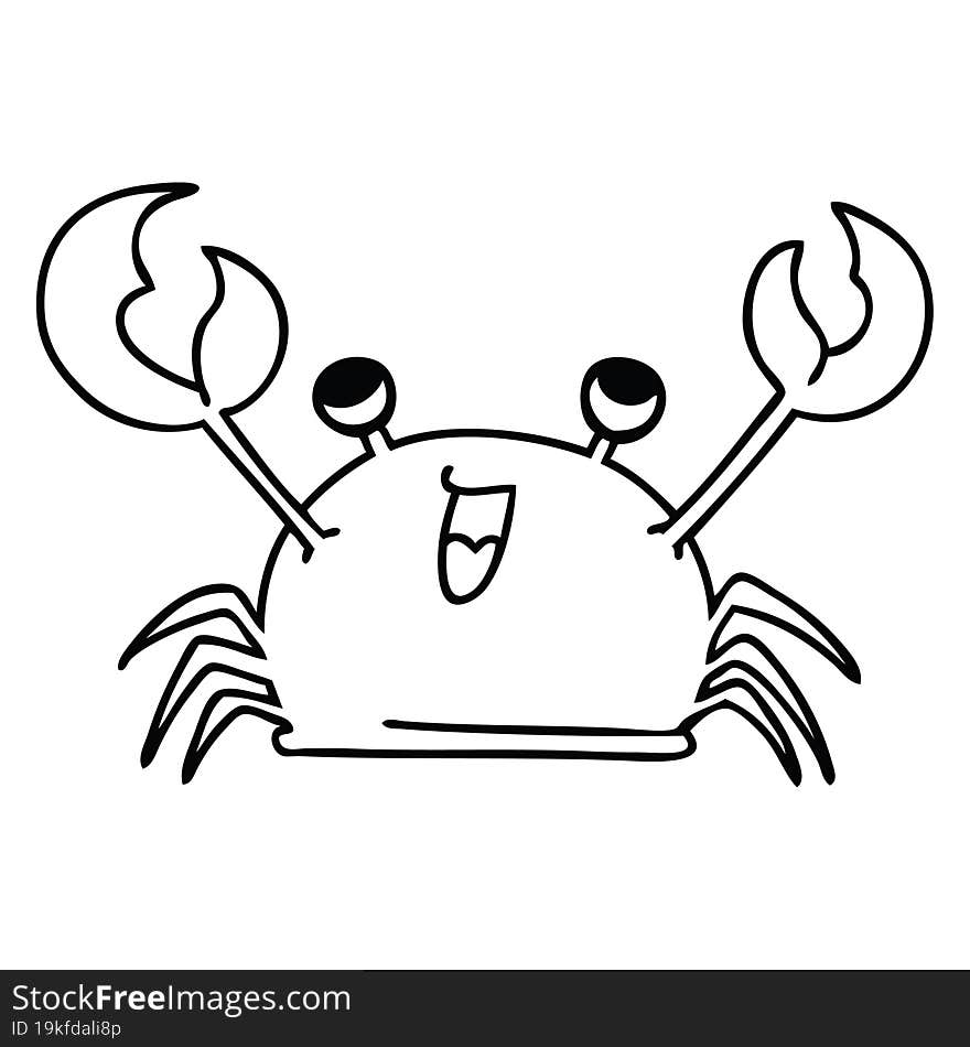 quirky line drawing cartoon happy crab