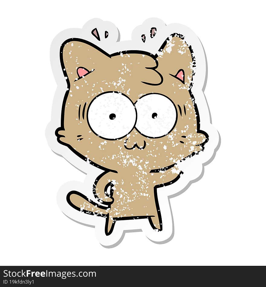 distressed sticker of a cartoon surprised cat