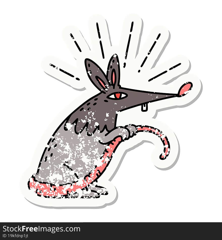 grunge sticker of tattoo style sneaky rat