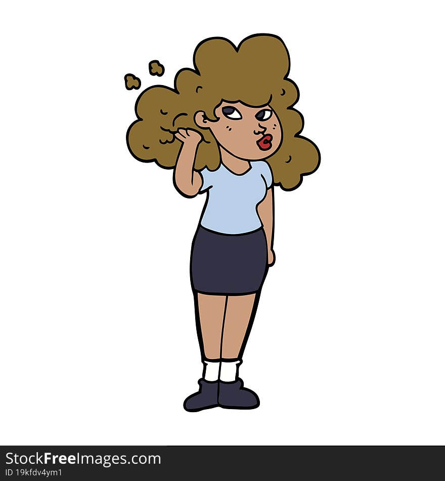 Cartoon Doodle Girl Playing With Hair