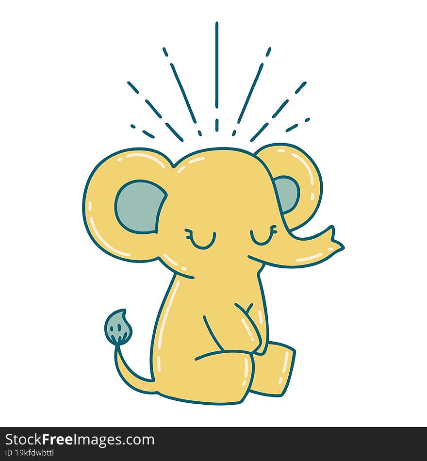 illustration of a traditional tattoo style cute elephant