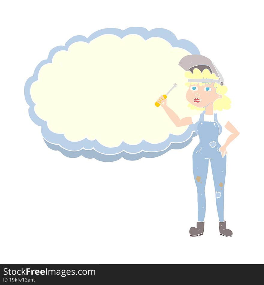 flat color illustration of a cartoon female mechanic