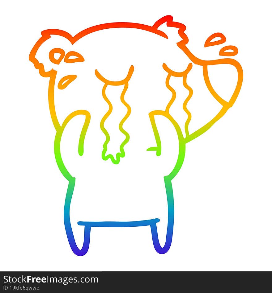 rainbow gradient line drawing cartoon crying bear