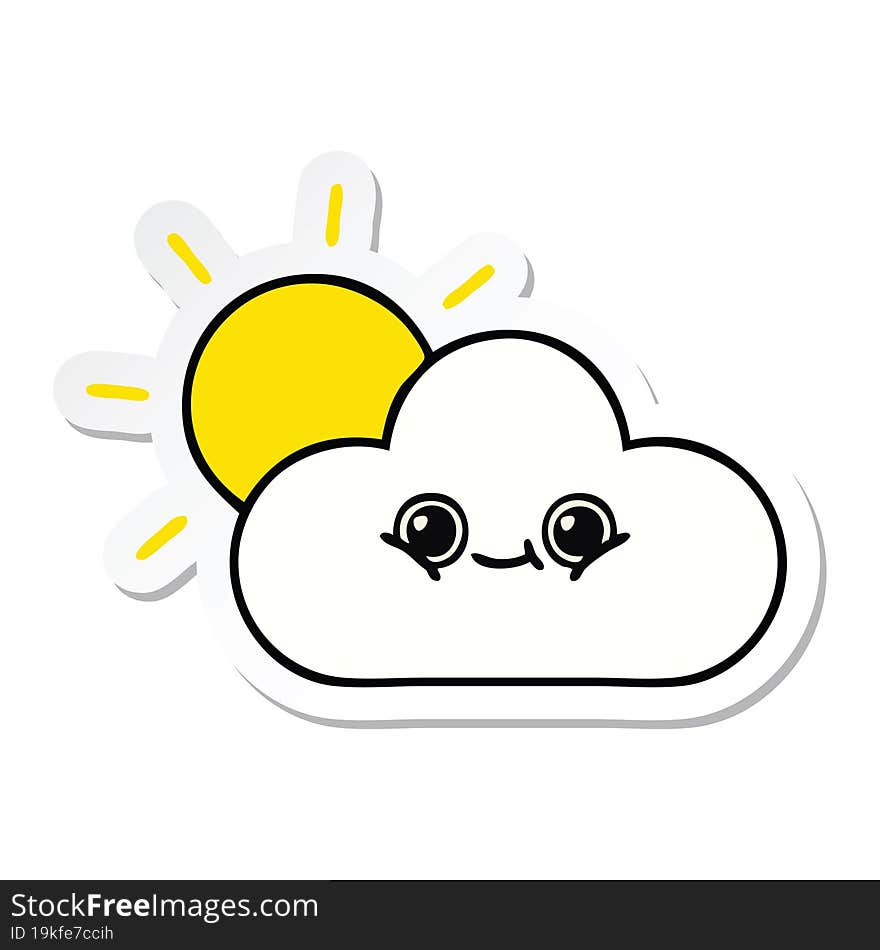 sticker of a cute cartoon sun and cloud