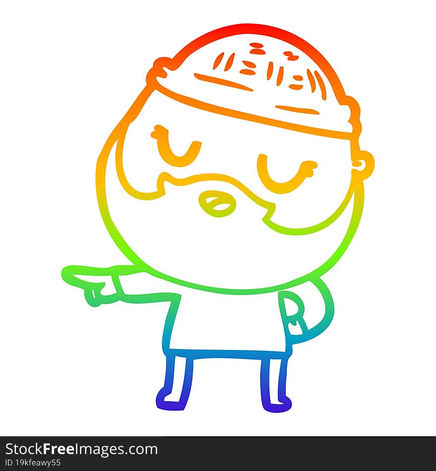 rainbow gradient line drawing cute cartoon man with beard