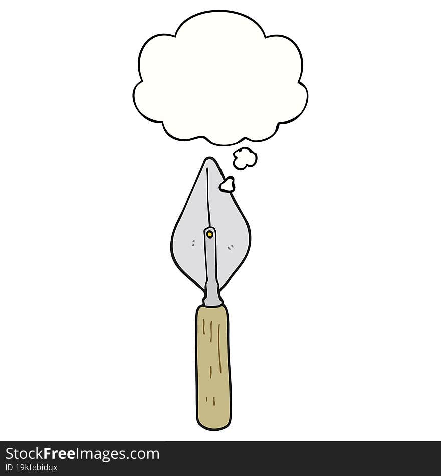 cartoon trowel and thought bubble